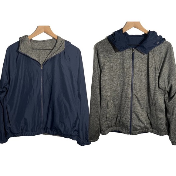 Uniqlo Jackets & Blazers - Uniqlo Blue Grey Reversible Hooded Wind Breaker With Pockets Size Wmns M Men S